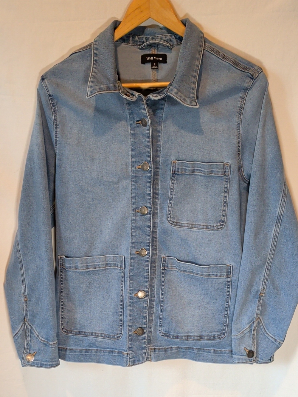 Well Worn Light Blue Denim Chore Jacket with Patch Pockets